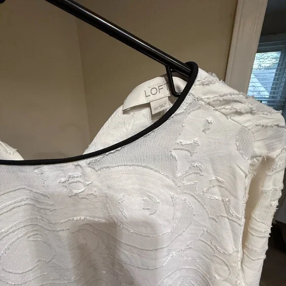 Loft White Textured blouse with Black Drawstrings - Picture 2 of 3